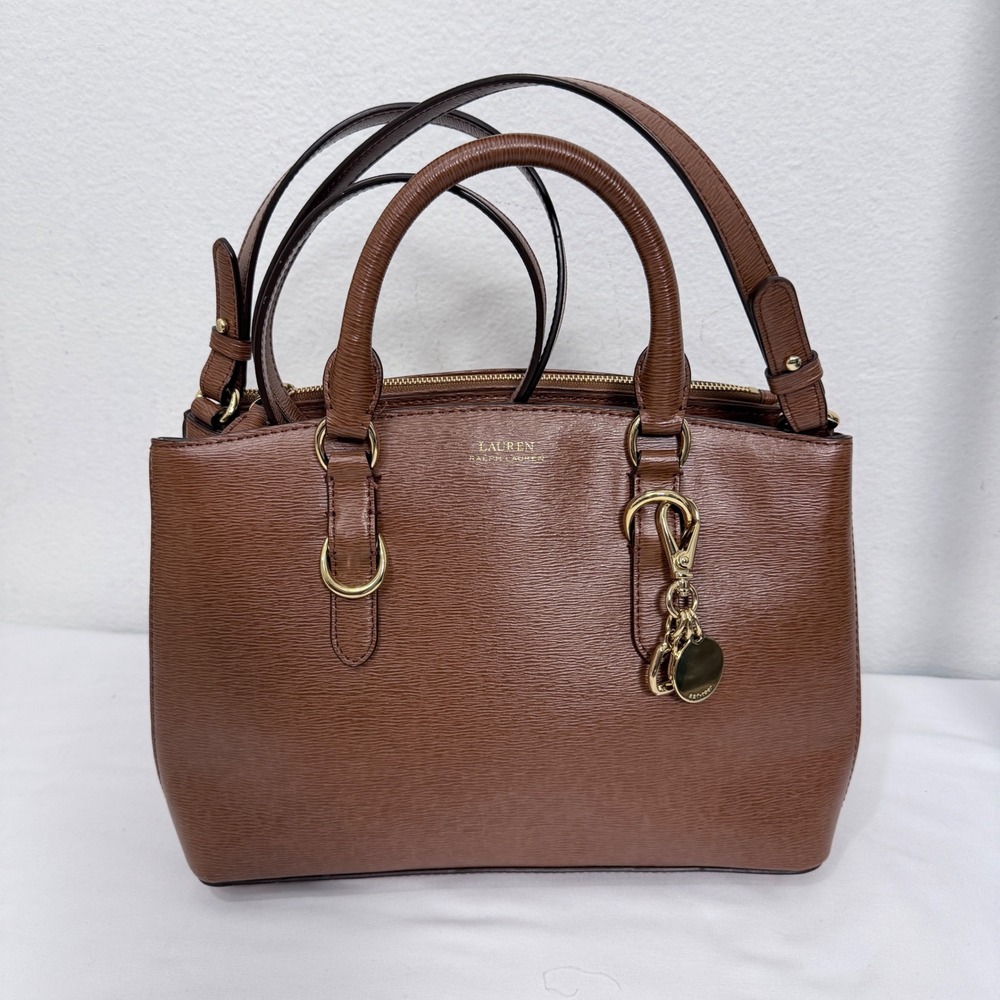 Lauren Ralph Lauren Brown Leather Satchel Crossbody Bag with Dust Bag